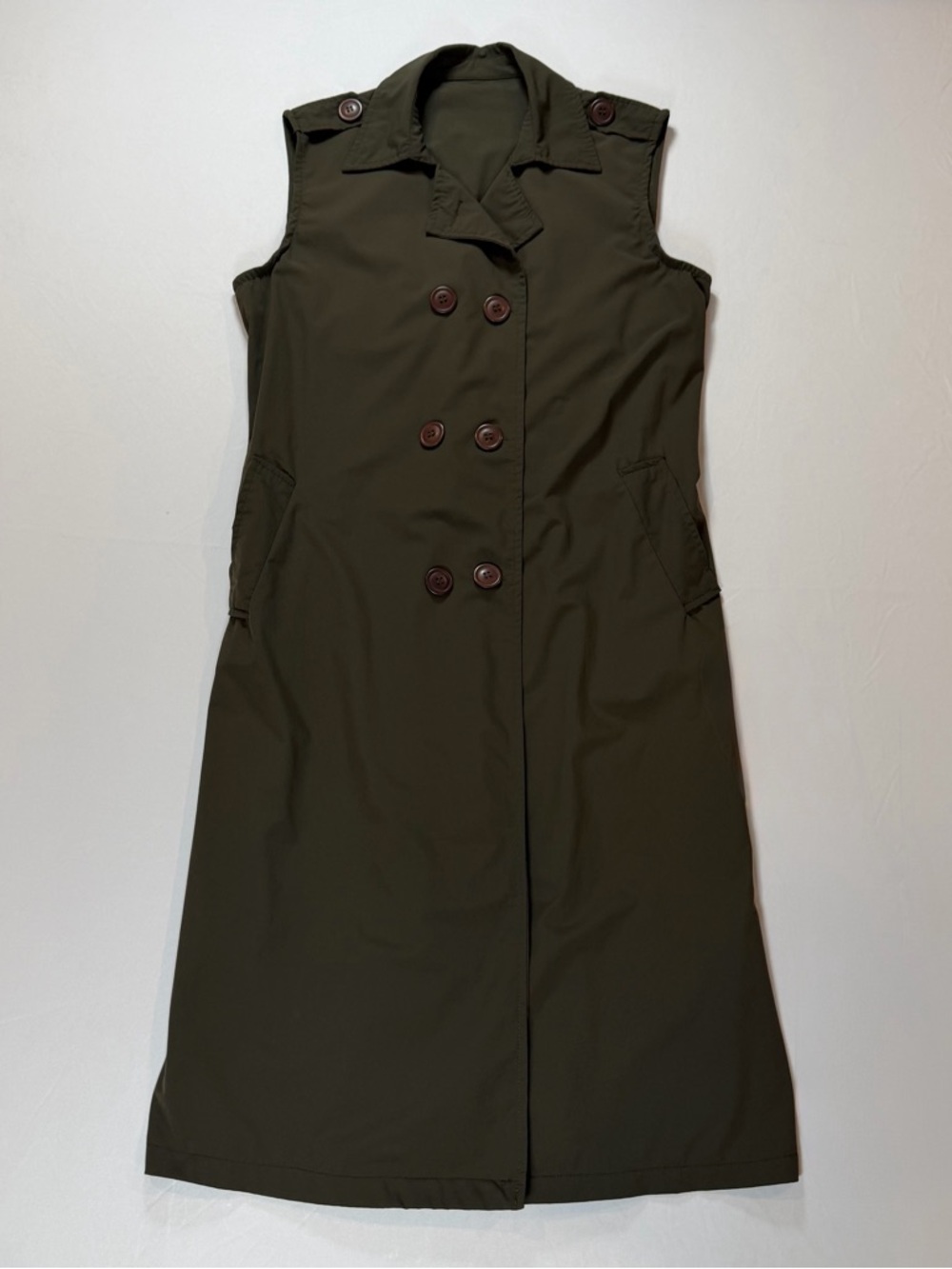 Olive Green Sleeveless Double-Breasted Trench Dress Size S/M